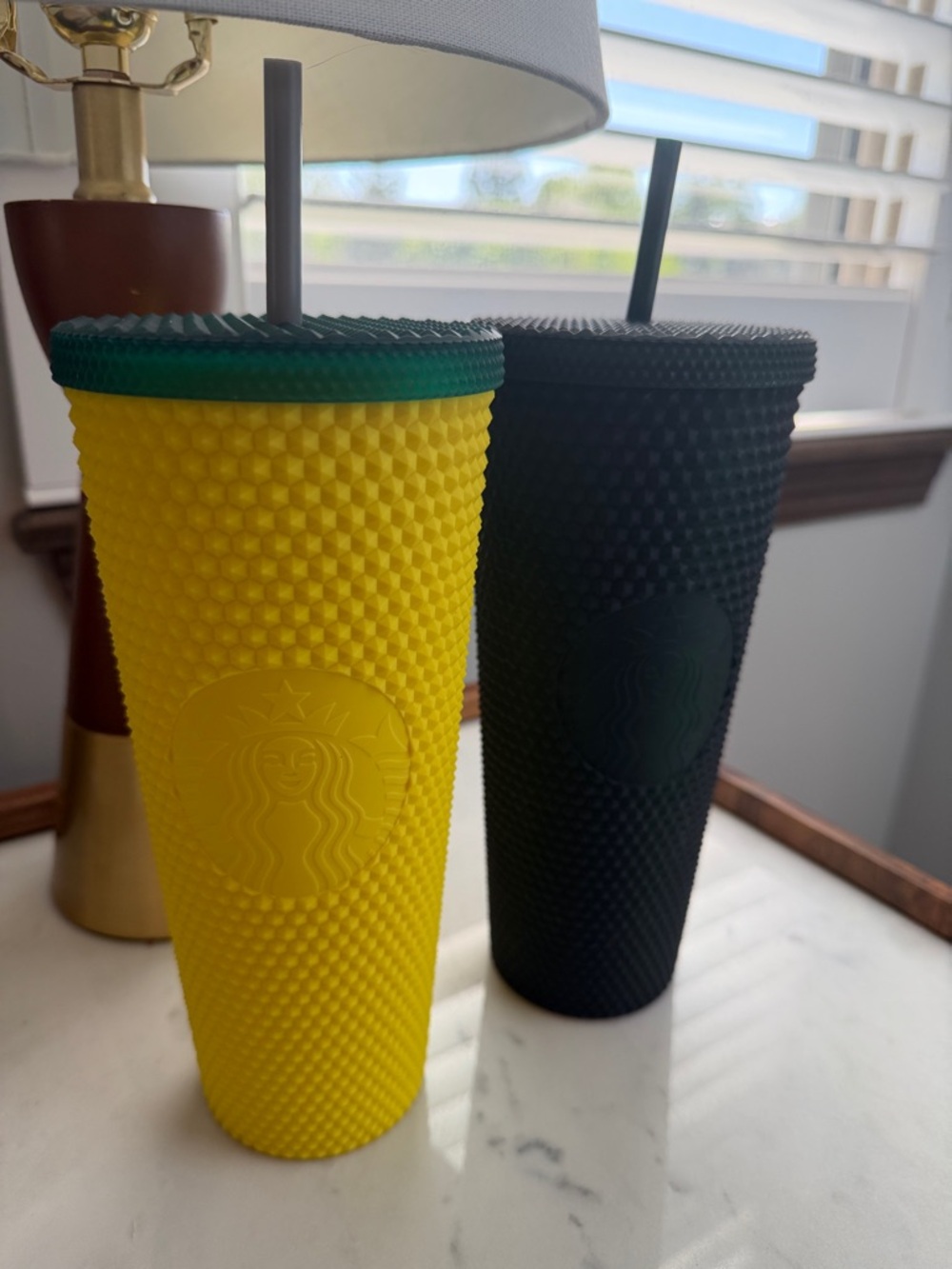 Starbucks Yellow & Matte Green Studded Reusable Cold Cups - set of 2